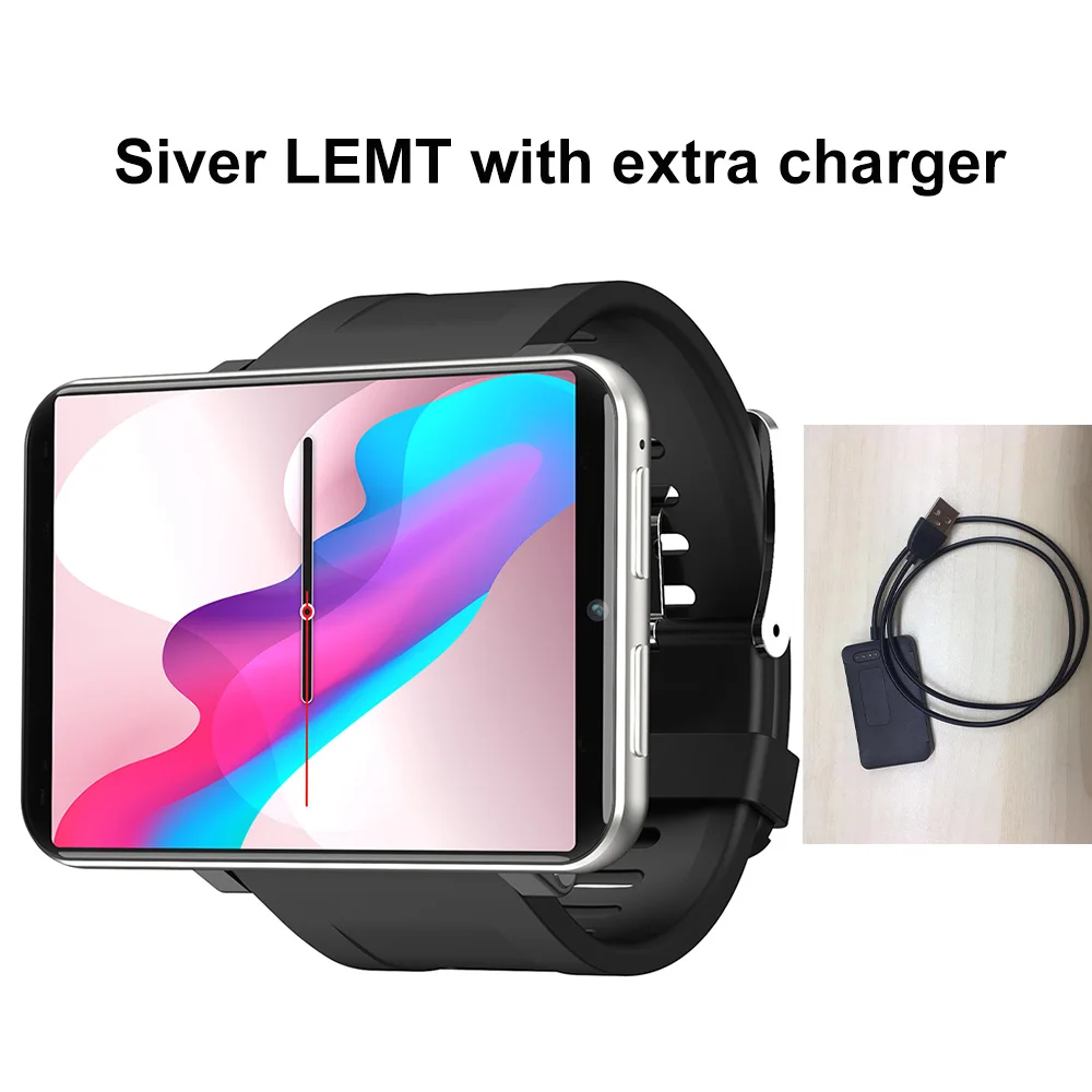 LEMFO LEMT 4G Game Smart Watch 2.86 inch Big Screen Android 7.1 3G RAM 32G ROM LTE 4G Sim Camera GPS WIFI Heart Rate Men Women - Цвет: silver extra charger