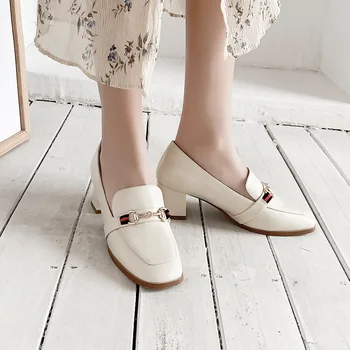 

2020 New Women Pumps Black High Heels Lady PU Thick Spring Autumn Round Toe Single Shoes Female Zapatos Tacon Mujer