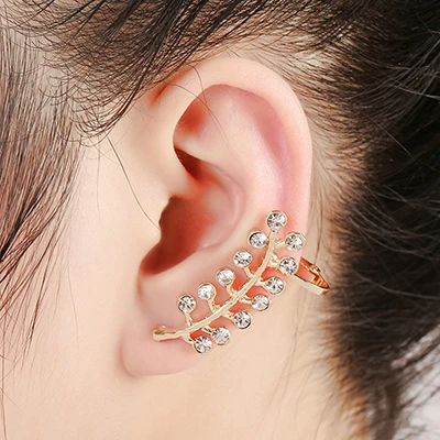 Серьги для ушей на клипсах в виде листьев, Brincos, женские очаровательные серебряные серьги в виде ушей, Женские Ювелирные изделия в стиле панк, подарок 3E1243 - Окраска металла: gold left