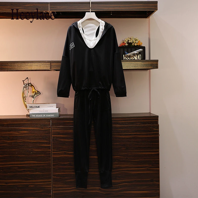 Женский спортивный костюм размера плюс 2019 женский Модный комплект из 3 предметов