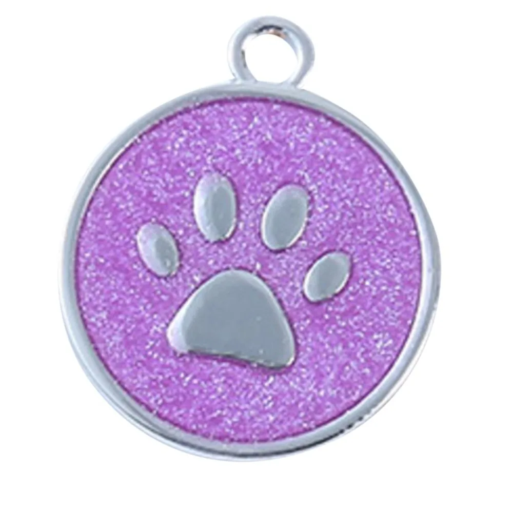 Glitter Footprint Shape Identity Card Stainless Steel Dog Tag Fashion Pendant Decor Lovely Pet Jewelry Anti-Lost Frame Card
