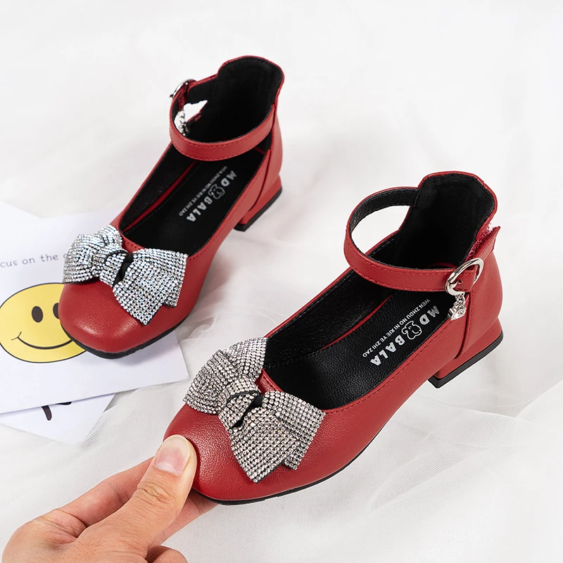 Girls High Heels Medium Kids Children Performance Shoes Formal Leather Shoes Glitter Bow Knot Princess Sweet Chic Squre Heels Leather Shoes Aliexpress