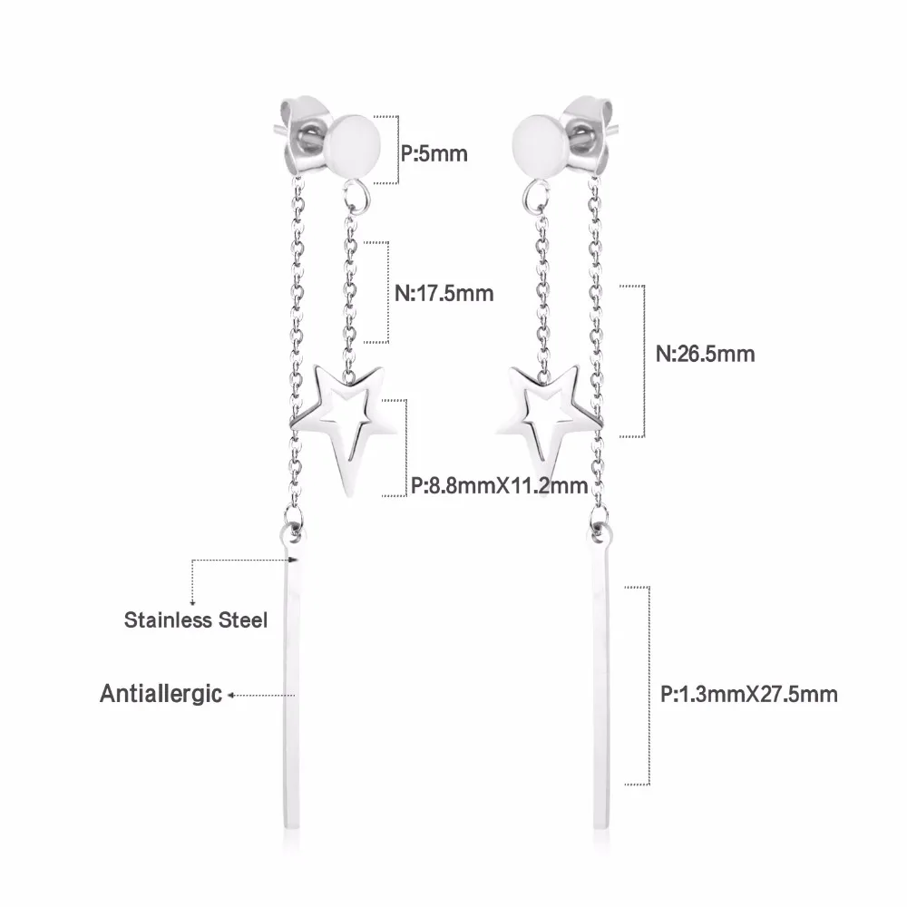LUXUKISSKIDS, золотые серьги в форме звезды, Двухсторонние серьги, длинные, 316L, нержавеющая сталь, Висячие ювелирные изделия, набор сережек для женщин, вечерние, подарок