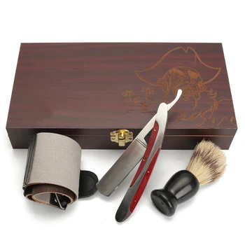 

Classic Manual Shaver Set Folding Straight Shaving Razor Shaving Knife + Shaving Brush+ Strop Belt +Wooden Gift Box For Men