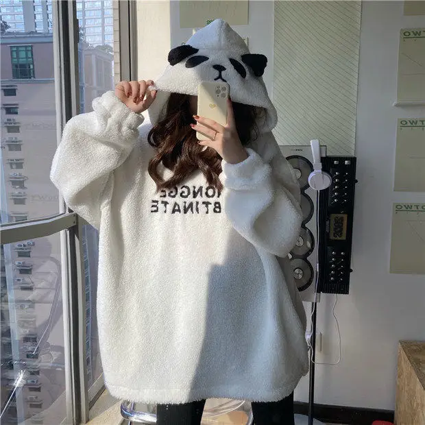 

Panda Hoodie Men's Women's Letter Oversized Hoodie Boys and Girls Sweatshirt Korea Loose Hoodie with Panda Hat