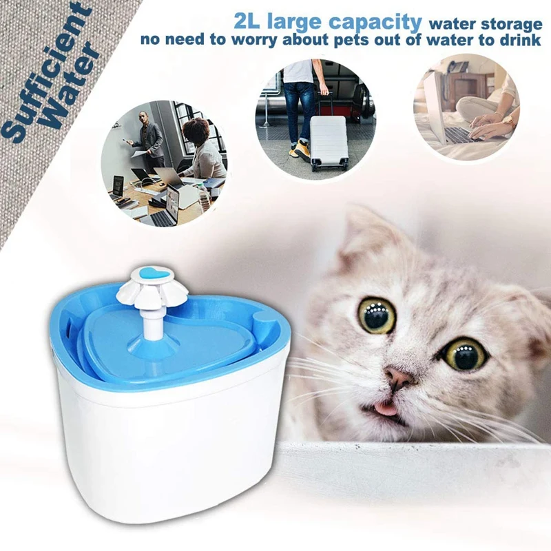 Фонтан для кошек, диспенсер для воды 2L/68Oz автоматический питье для домашних животных супер тихий, здоровый и гигиенический поилка со свежим Кле
