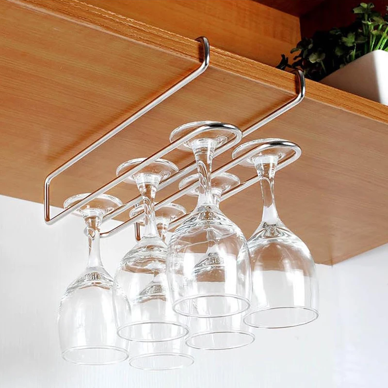 Under Cabinet Hanging Wine Cup Goblet Stainless Steel Glass Holder