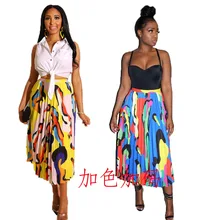 Новинка, женские летние плиссированные юбки до середины голени с высокой талией и разноцветными волнистыми полосками, винтажная одежда для активного отдыха, повседневная юбка, 2 цвета