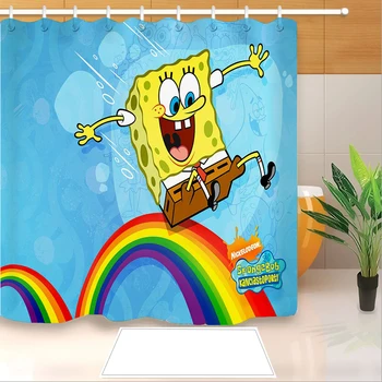 

Popular Anime Spongebob 3D Printed Shower Curtain Polyester Fabric Bathroom Curtain Waterproof Hook Bath Curtain 07