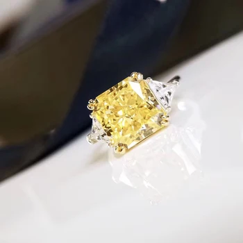 

Hot Brand Pure 925 Sterling Silver Jewelry Rings Yellow Square Stone Wedding Silver Rings Engagement Jewelry Female 5ct Rings
