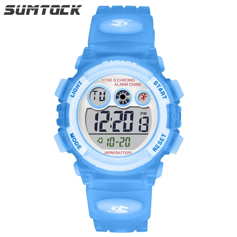 

Sumtock Kid Watch Electronic Watch Candy Color Pink Black Colorful Japanese Battery Back Light Shock Resistant Boy Girl Watch