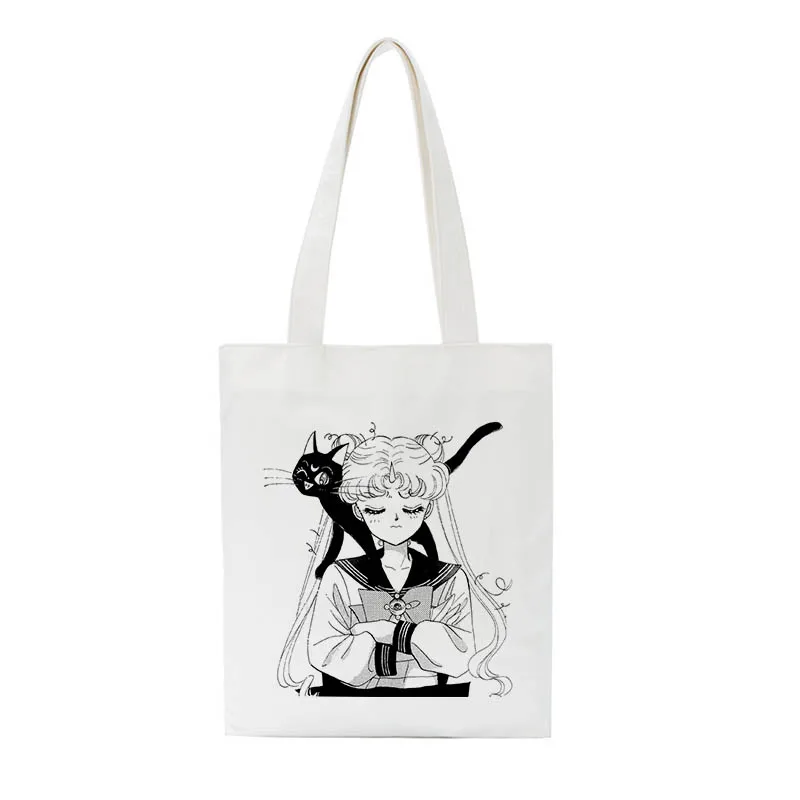 Повседневная модная Большая вместительная мультяшная Сейлор Мун с буквенным принтом кот Милый ins холст Harajuku Ulzzang сумки на плечо
