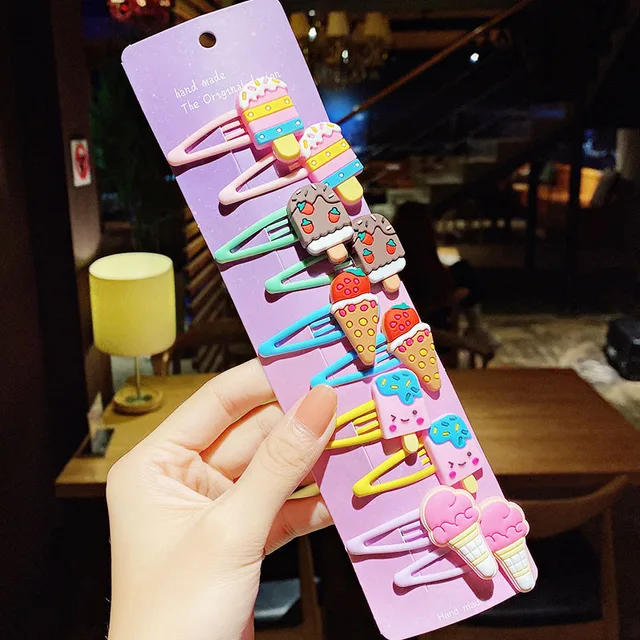 10PCS/Set New Girls Cute Cartoon Ice Cream Unicorn Hair Clips Kids Lovely Hairpins Headband Barrettes Fashion Hair Accessories 17