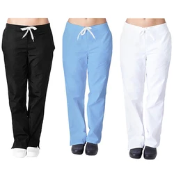 XS-3XL 3Colors Drawstring Flare Leg Pocket Nurse Uniform Plus Size Soft Hand Feel Women Clinic Work Pants