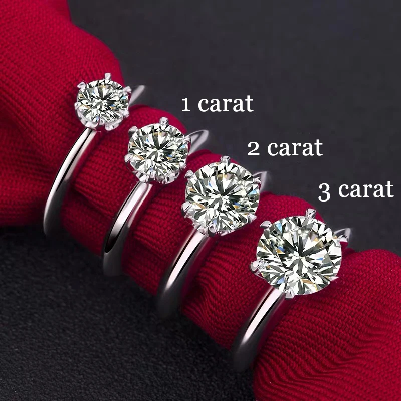 Классическое серебряное кольцо Moissanite 1 карат 2 карата 3 D ювелирное изделие