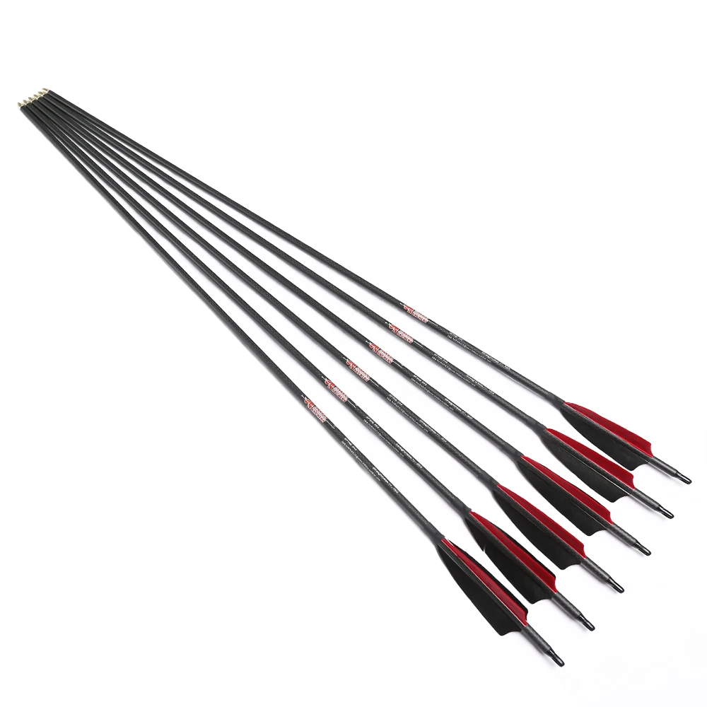 Tiro com Arco Setas de Carbono Linkboy Puro 100% 3 k Id6.2mm 32 Sp250-600 5 Polegada Turquia Pena Composto Arco Tradicional Tiro 6 - 12 Pçs 18 puro 100% 3 k setas de carbono