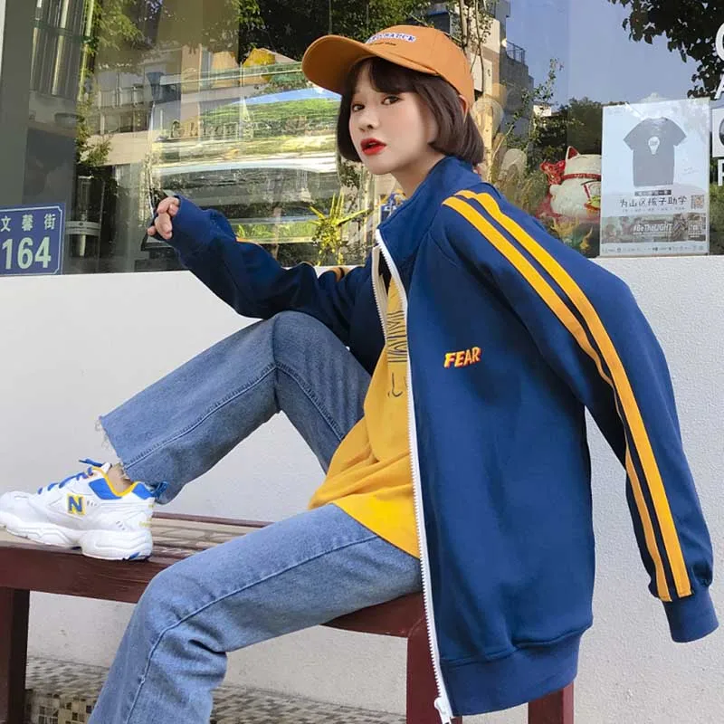 NiceMix джинсовая куртка женские свободные пальто с длинными рукавами Boyfriend Harajuku Весна Осень Новые джинсовые пальто женские высокого качества