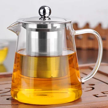 

750/950ml Heat Resistant Glass Teapot Bamboo Lid Filter Liner Kettle With Stainless Steel Infuser For Loose Leaf Tea
