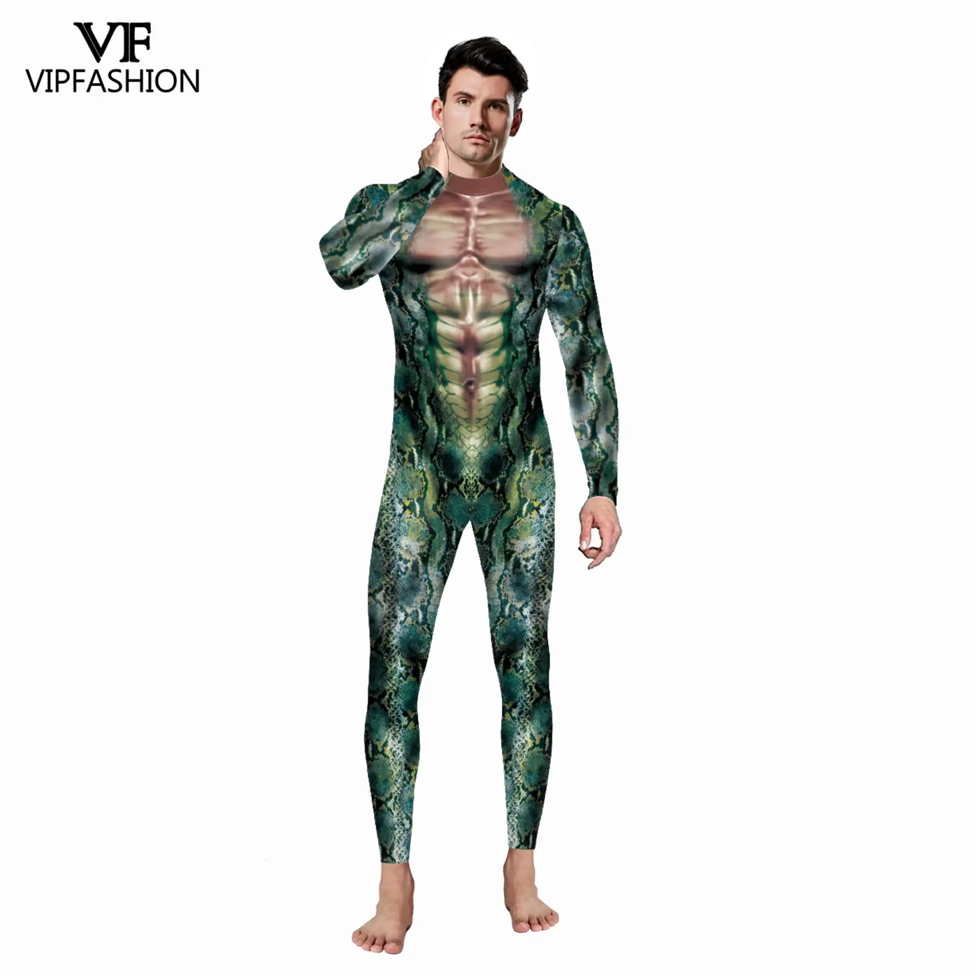 VIP FASHION Women Snake Print Jumpsuit Men Carnival Purim Halloween Costume 3D Printing