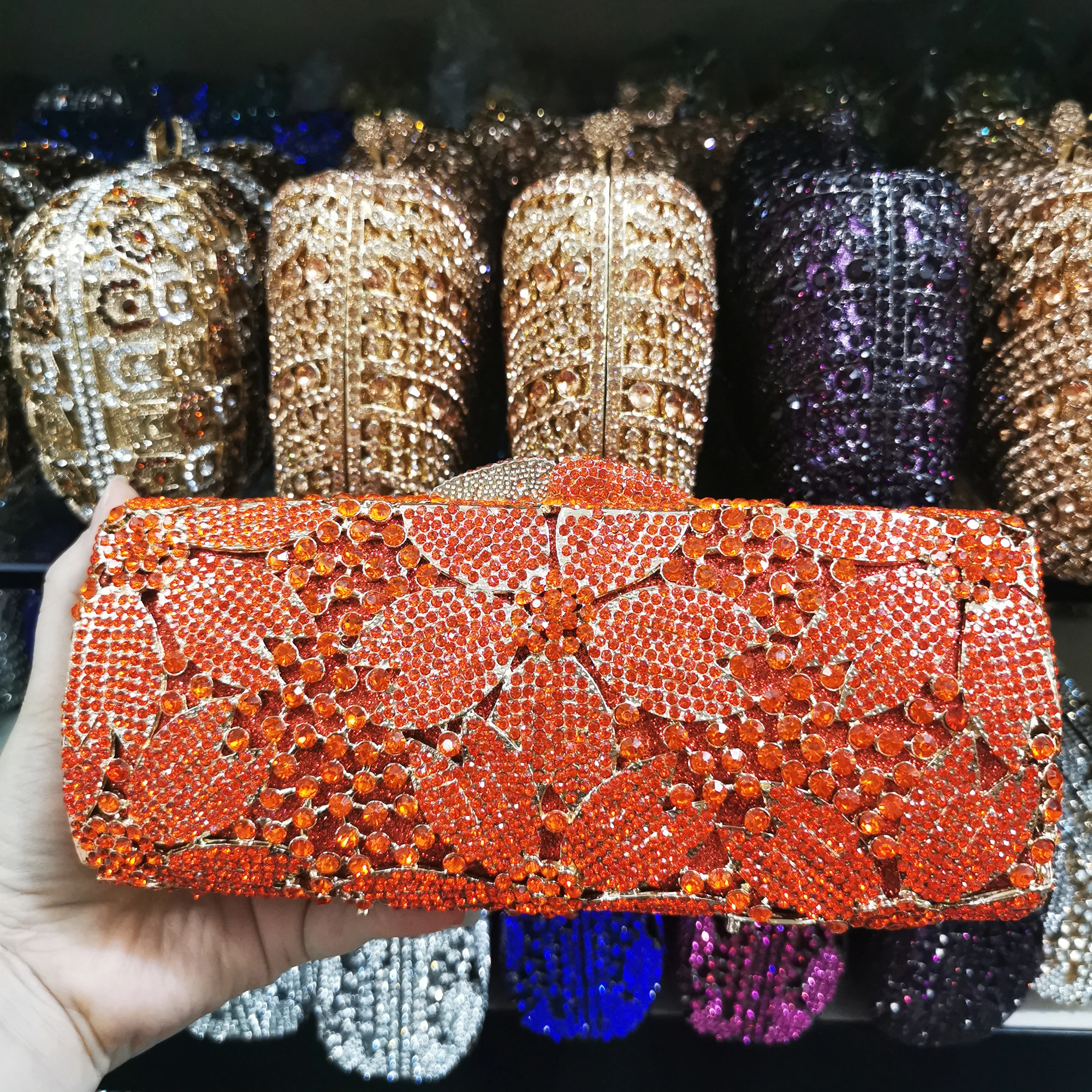 Women Luxury Green Blue Red Crystal Evening Bags Clutch Bag