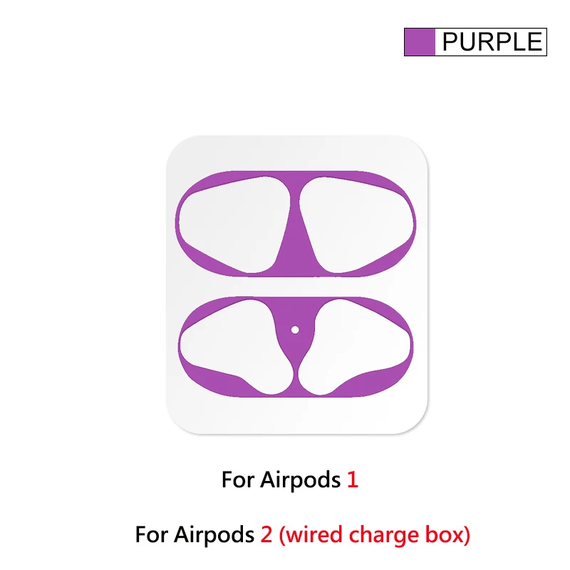 Металлическая Пылезащитная наклейка для Apple AirPods чехол ультра-тонкий Аксессуар Защитная Наклейка Пылезащитная Защита кожи для AirPods 2 - Цвет: Фиолетовый