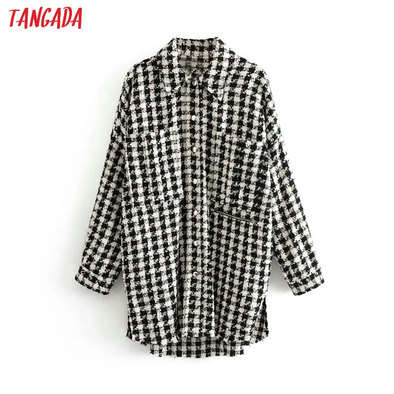 Beste Tangada 2019 Winter lange jas vrouwen Jas Casual koreaanse Warme Plaid Patroon Overjas Mode dames jassen 3H05