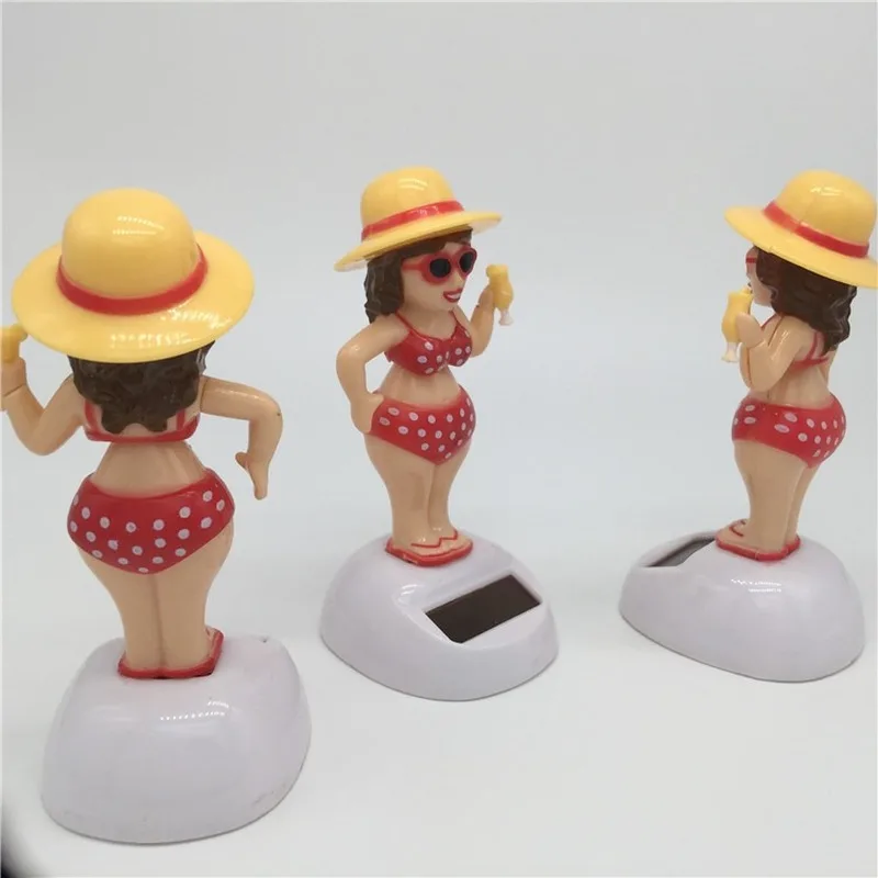1Pcs Solar Powered Dancing Beach Girl Swinging Bobble Toy Gift for Car Decoration Novelty Happy Dancing Solar Girls Toys