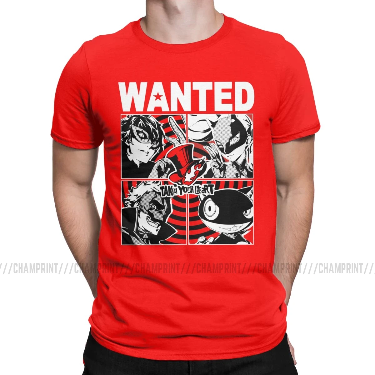 Мужская футболка «The Most Wanted Phantom groves Of Hearts Persona 5», хлопковая футболка с коротким рукавом, 6XL - Цвет: Красный