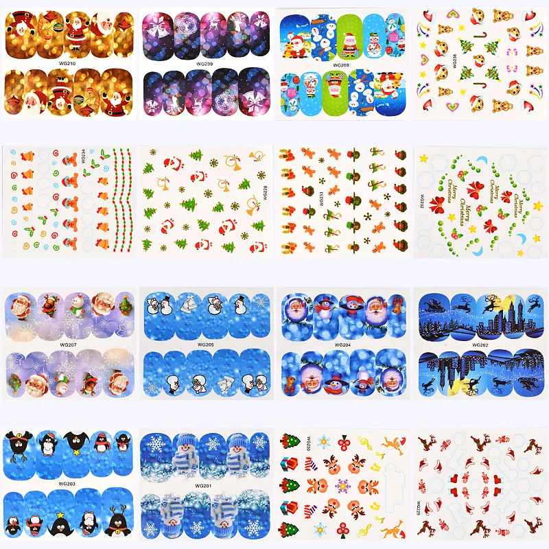 

45PCS/Set Nail Art Stickers Water Slider Christmas Festival Atmosphere Pattern Santa Claus ELK Penguin Snowman Decals Decor Foil