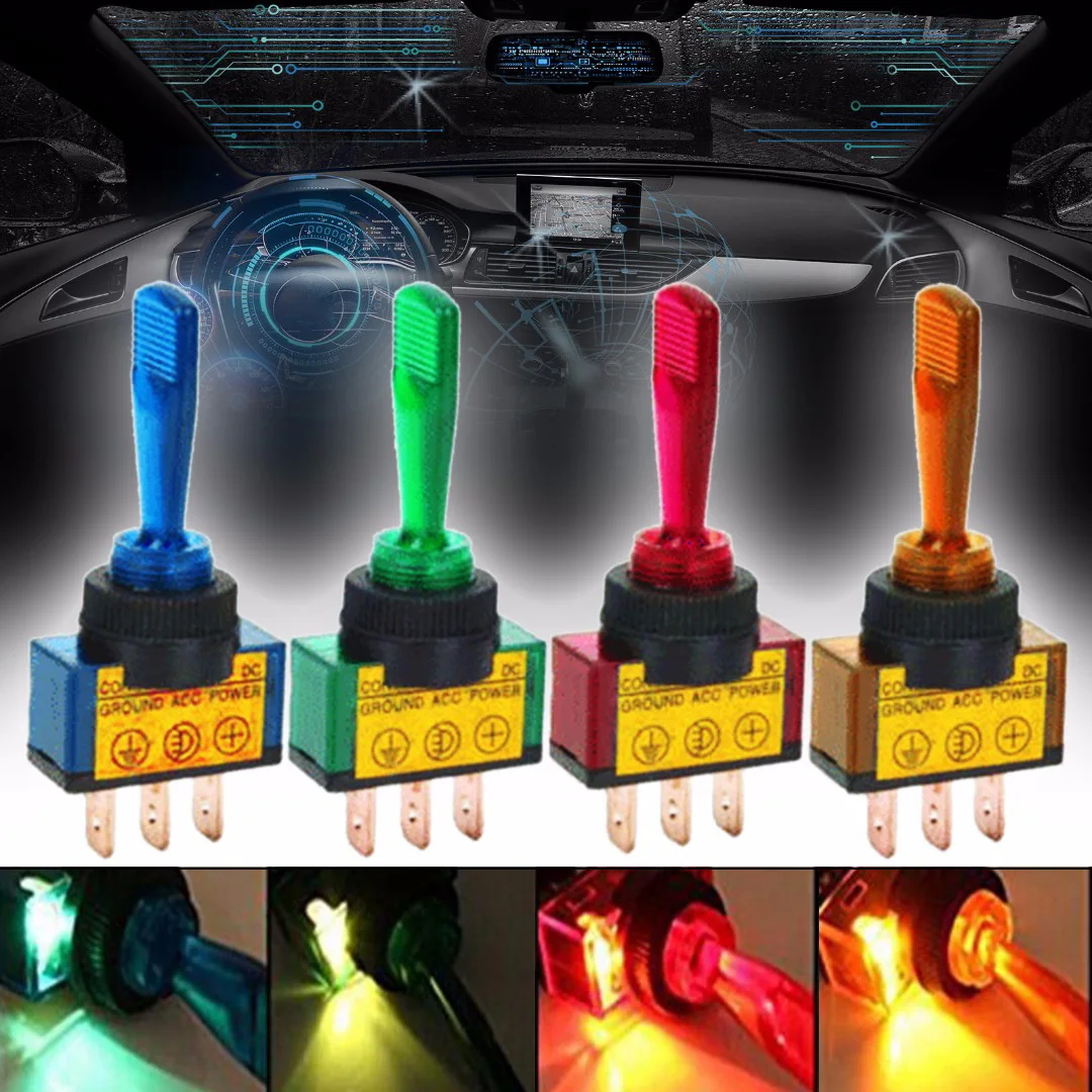 4Pcs/set 12V 20A Car Auto LED Toggle Rocker Switch 3 Pin SPST On/Off Switch For Car Boat Marine
