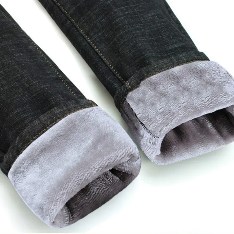 Женские зимние обтягивающие джинсы с высокой талией, черные брюки, повседневные Бархатные брюки, женские теплые джинсы из денима для женщин, узкие брюки - Цвет: black-gray