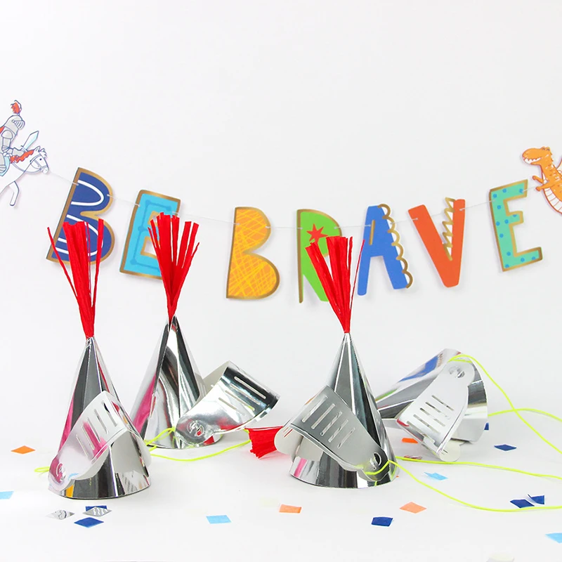 

Knight birthday hat Card paper Silver bright film Red crepe papers party manual Fluorescent rope decoration children photo prop