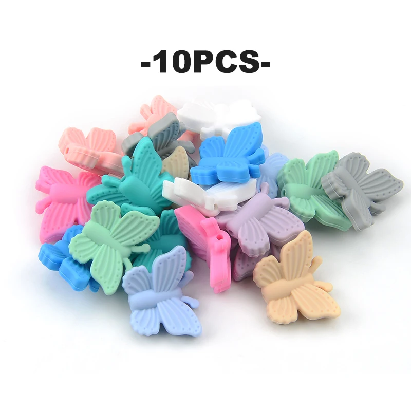 LOFCA Kelebek Boncuk Silikon 10 adet Diş Kaşıyıcılar BPA Ücretsiz DIY Gevşek Boncuk Diş Çıkarma Kolye Hayvan Şekilli Sevimli Diş Çıkarma Oyuncakları