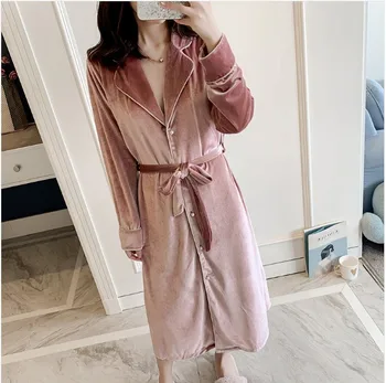 

Keep Warm Velour Women Autumn Winter Home Clothing Kimono Robe Casual Bathrobe Gown Sleepwear Lingerie Long Sleeve Nightwear