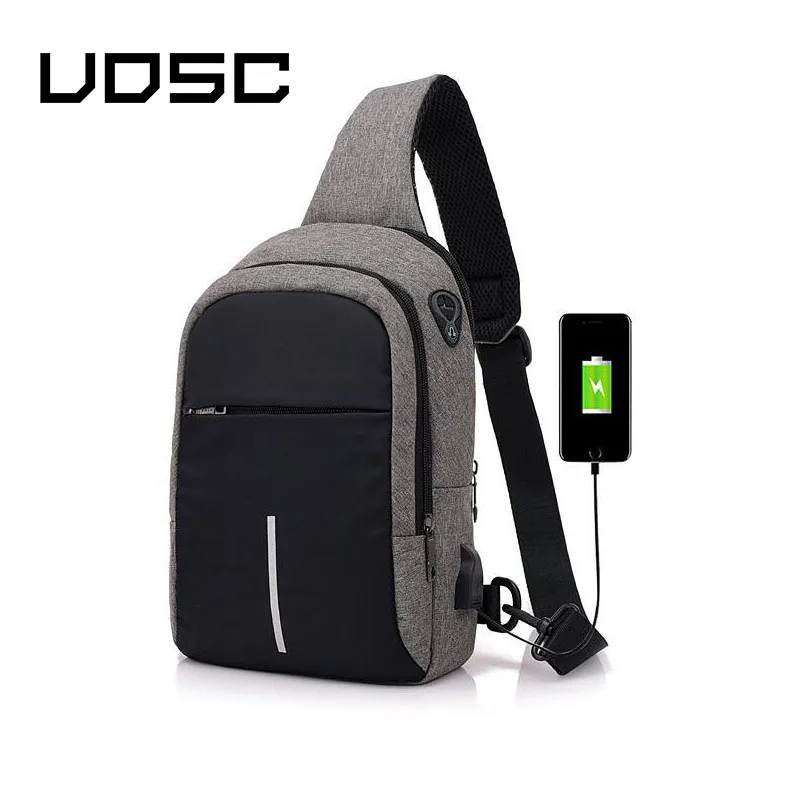 

UOSC Small USB Charge One Shoulder Bag Men Messenger Bags Male Waterproof Sling Chest Bag 2019 New Bagpack Cross Body Bags