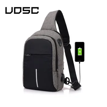 

UOSC Small USB Charge One Shoulder Bag Men Messenger Bags Male Waterproof Sling Chest Bag 2019 New Bagpack Cross Body Bags
