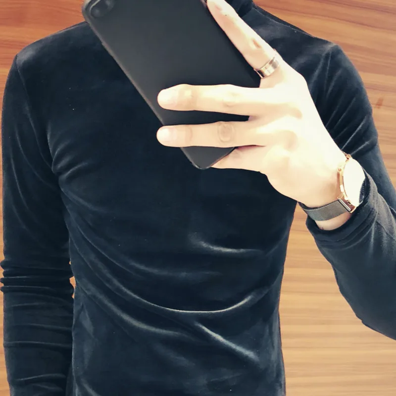 Winter Gold Velvet Thick High Collar T-shirt Men Warm Slim Fashion Casual Long-sleeved T Shirt Men Streetwear T-shirt Man Tops Winter Gold Velvet Thick High Collar T-shirt Men Warm Slim Fashion Casual Long-sleeved T Shirt Men Streetwear T-shirt Man Tops
