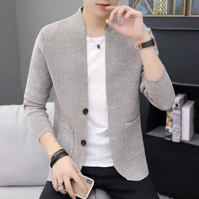 

T-shirt men's cardigan 2020 autumn new Korean style long sleeve solid color sweater coat