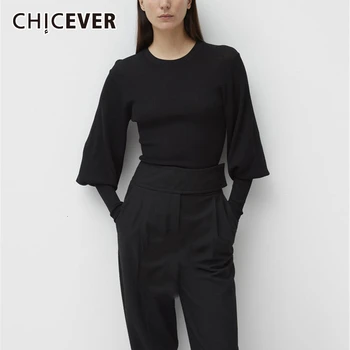 

CHICEVER Casual Slim Knitting Sweaters For Female O Neck Lantern Long Sleeve Tunic Pullover Sweater Women Clothes 2020 Fashion