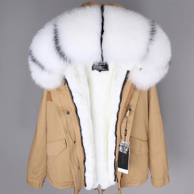Модная теплая зимняя куртка Настоящее пальто из настоящего меха лисы меховой воротник искусственный мех лайнер камуфляж розовый короткое пальто женская брендовая парка
