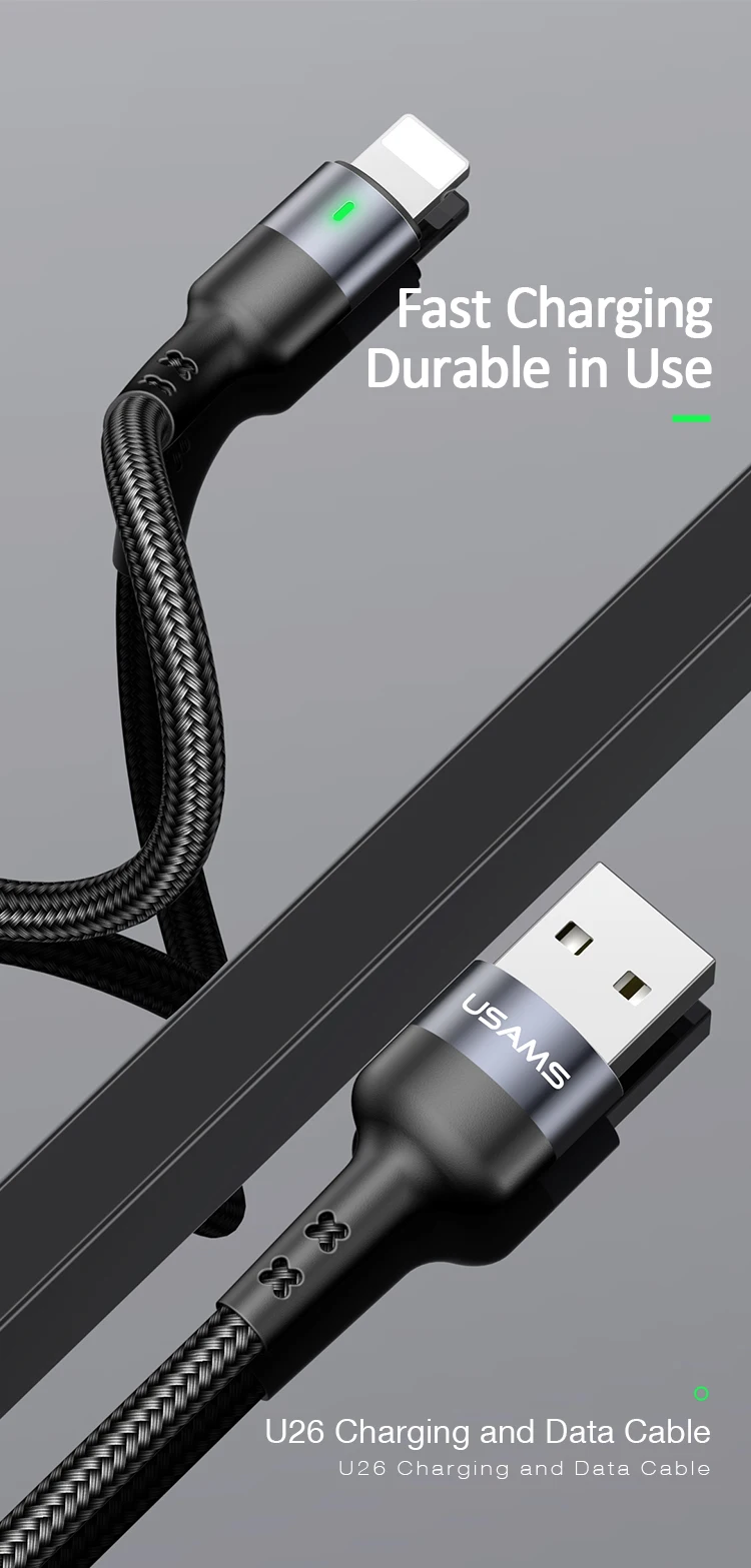 USAMS для usb lightning Кабель короткий 50 см 1 м 2 м для iPhone 11 pro xs max xr 8 7 6s plus apple ipad зарядное устройство Быстрая зарядка данных светодиодный