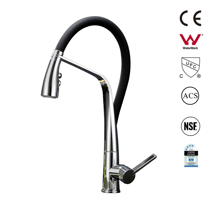 

Chrome Rubber Kitchen Faucet Mixer Tap 360 Degree Rotation Pull Down Stream Sprayer Taps 130083BR