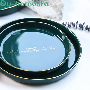 

8 Ins Nordic Creative Round Green Phnom Penh Ceramic Plate Hotel Western Food Dishes Home Kitchen Supplies Fruit Salad Dish