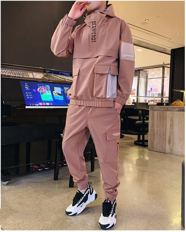 

2020 Workwear Jacket Men's Hooded Jacket + Pants 2PC Set Baseball Loose Pullover Jacket and Pants Men's Jogging Wear