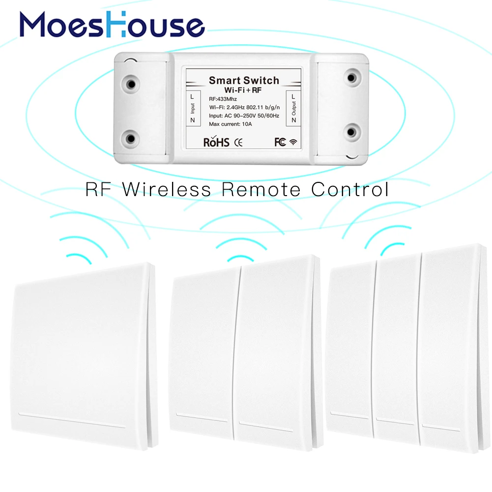 Baratos RF433Mhz + Wifi interruptor inteligente de Control remoto inalámbrico, transmisor de Panel de pared, aplicación Smart Life Tuya, funciona con Alexa Google Home.
