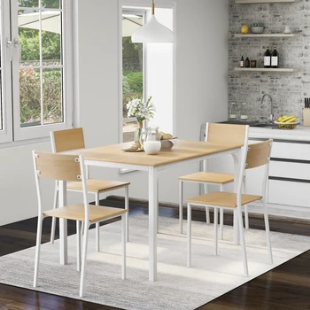 

Dining Table And Chair Set 4 Wooden Steel Frame Industrial Style Retro Kitchen Dining Table Set House Kitchen Table Furnitures