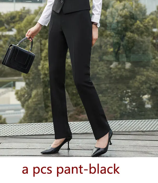 black pant IZICFLY стиль красный осень зима женские костюмы элегантный тонкий Бизнес Офис длинные блейзеры жилет брюки костюм рабочая одежда плюс размер - Цвет: black pant
