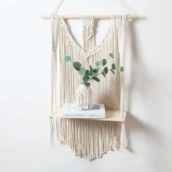 

Macrame Hanging Planter Basket Wall Handmade Plant Hanger Pot Tassel Wooden Shelf Tapestry Apartment Dorm Room Decoration
