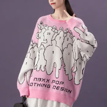 

Women oversize sweater knitted sweater women casual lady pullover sweater female 2020 Autumn winter retro jumper pink