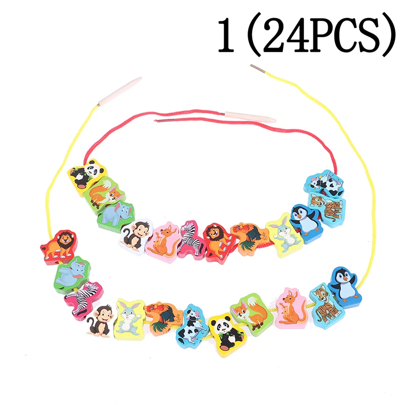 New Wooden toys Baby DIY Toy Cartoon Fruit Animal Stringing Threading Wooden beads toy Educational for Children - Цвет: A1